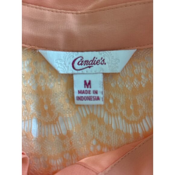 Candie's Shirt Womens Medium Peach Sheer Lace Button Up 3/4 Sleeve Blouse Top - Picture 3 of 8